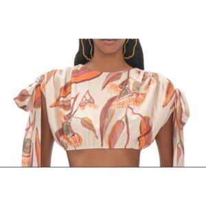 Andrea Iyamah Halima Cropped Top Rust and Cream Abstract Print Size S